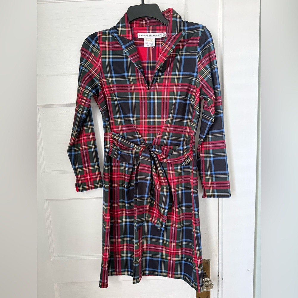 Gretchen Scott Designs Red and Blue Plaid Long Sleeve Dress